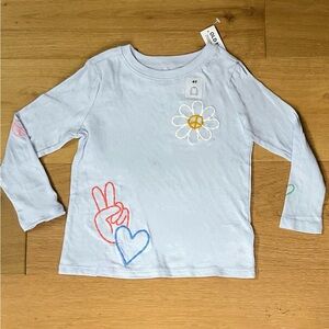 NWT Old Navy Girls 4T LS Graphic Tee - Light blue